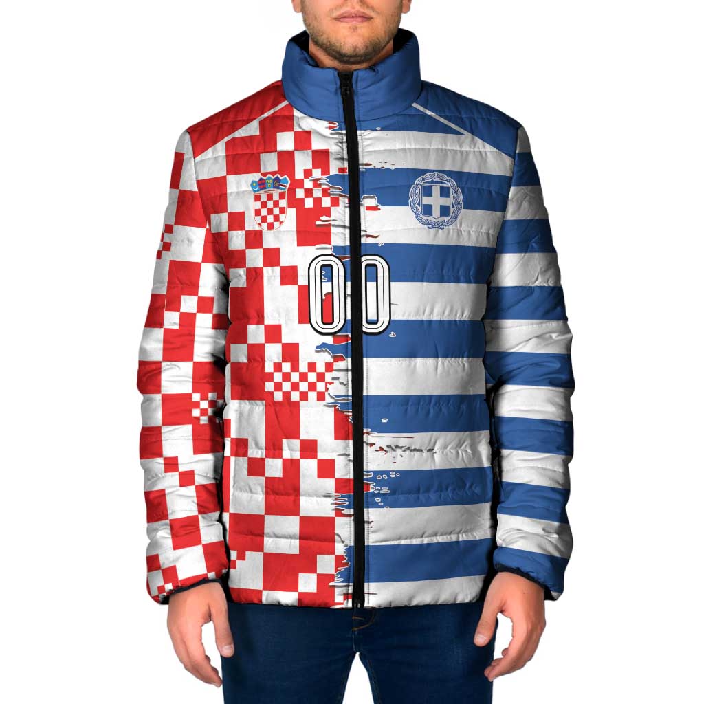 Custom Croatia Greece Cultural Half Flag Padded Jacket Scratch Style