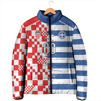 Custom Croatia Greece Cultural Half Flag Padded Jacket Scratch Style