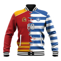 Custom Greece Spain Cultural Half Flag Baseball Jacket Scratch Style