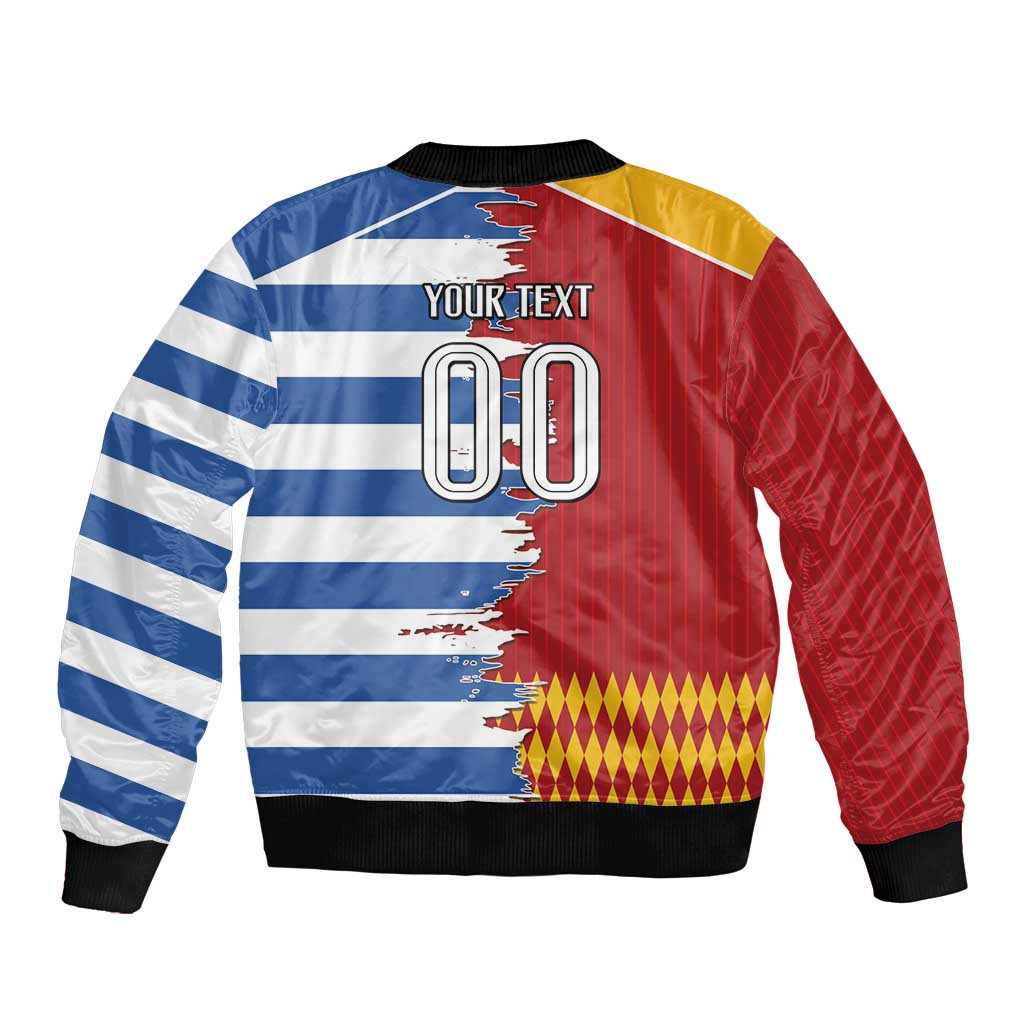 Custom Greece Spain Cultural Half Flag Bomber Jacket Scratch Style
