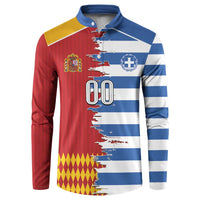 Custom Greece Spain Cultural Half Flag Button Sweatshirt Scratch Style