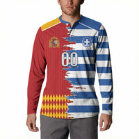 Custom Greece Spain Cultural Half Flag Button Sweatshirt Scratch Style