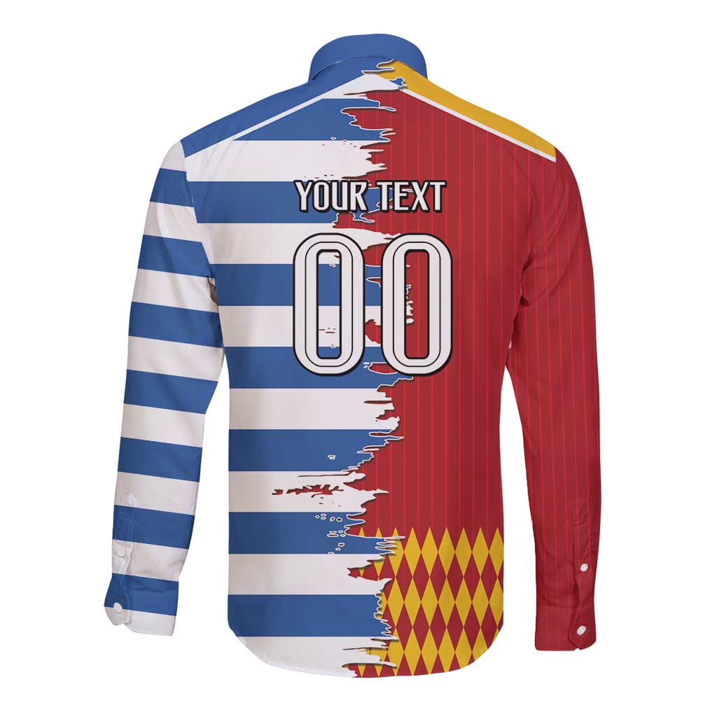 Custom Greece Spain Cultural Half Flag Long Sleeve Button Shirt Scratch Style