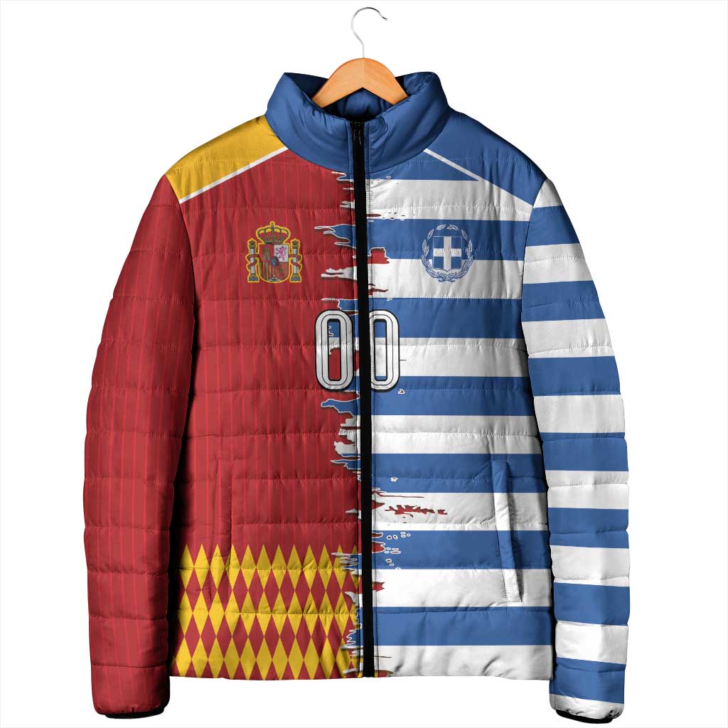 Custom Greece Spain Cultural Half Flag Padded Jacket Scratch Style