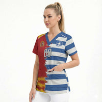 Custom Greece Spain Cultural Half Flag Scrub Top Scratch Style