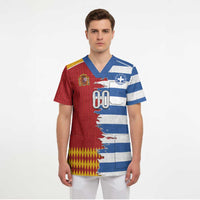 Custom Greece Spain Cultural Half Flag Scrub Top Scratch Style
