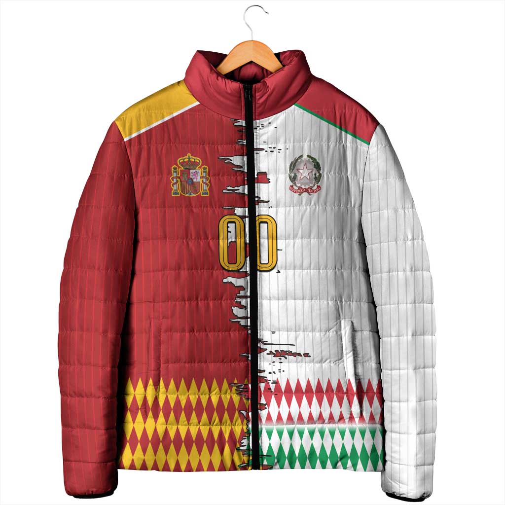 Custom Italy Spain Cultural Half Flag Padded Jacket Scratch Style