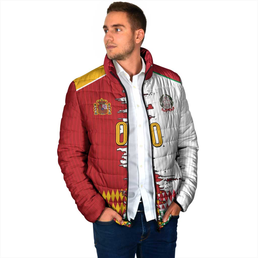 Custom Italy Spain Cultural Half Flag Padded Jacket Scratch Style