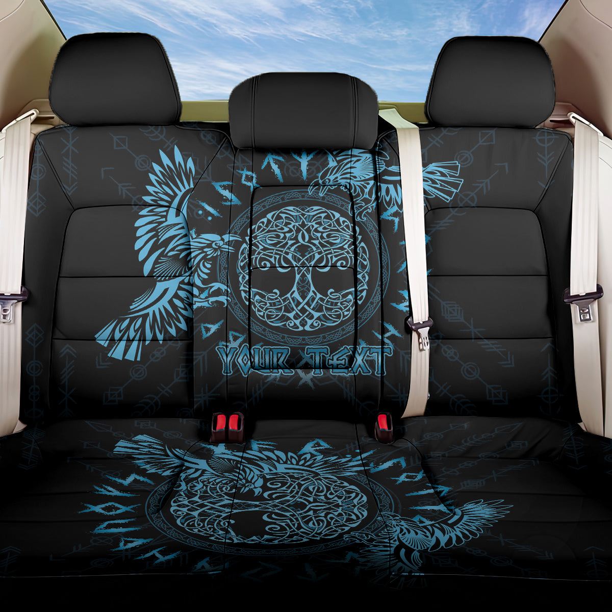 Personalized Odin's Celtic Raven Back Car Seat Cover Blue Scandinavian Tattoo LT9 - Wonder Print Shop