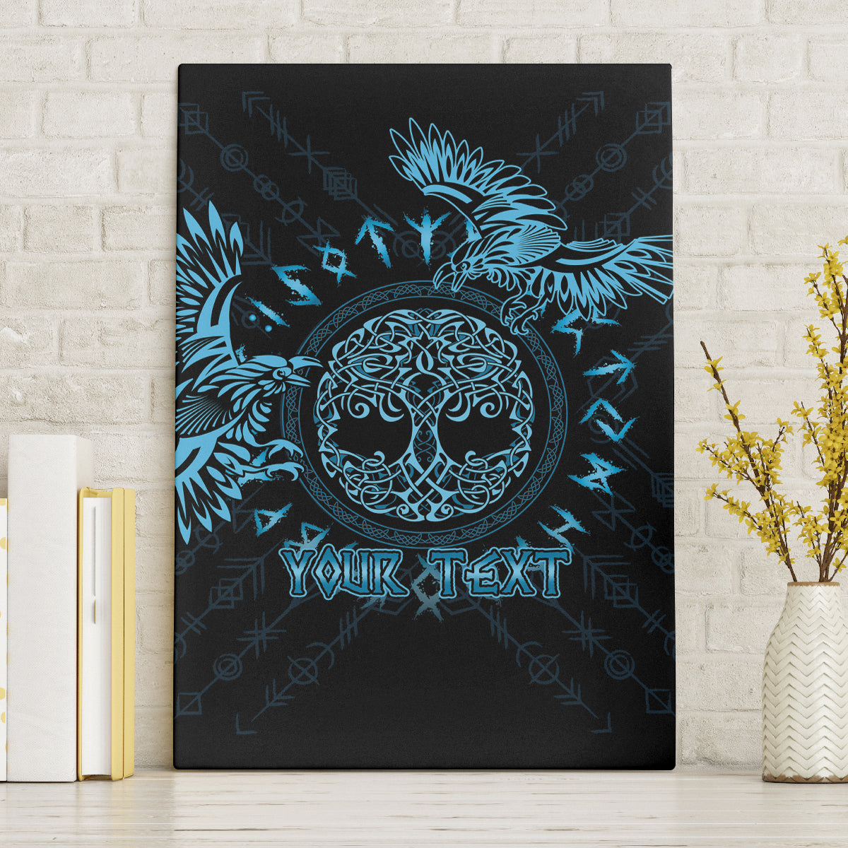 Personalized Odin's Celtic Raven Canvas Wall Art Blue Scandinavian Tattoo LT9 - Wonder Print Shop