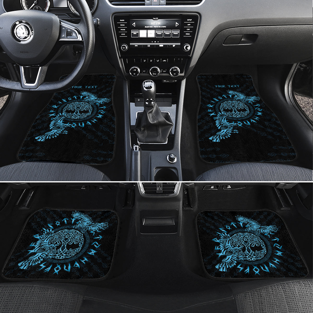 Personalized Odin's Celtic Raven Car Mats Blue Scandinavian Tattoo LT9 - Wonder Print Shop