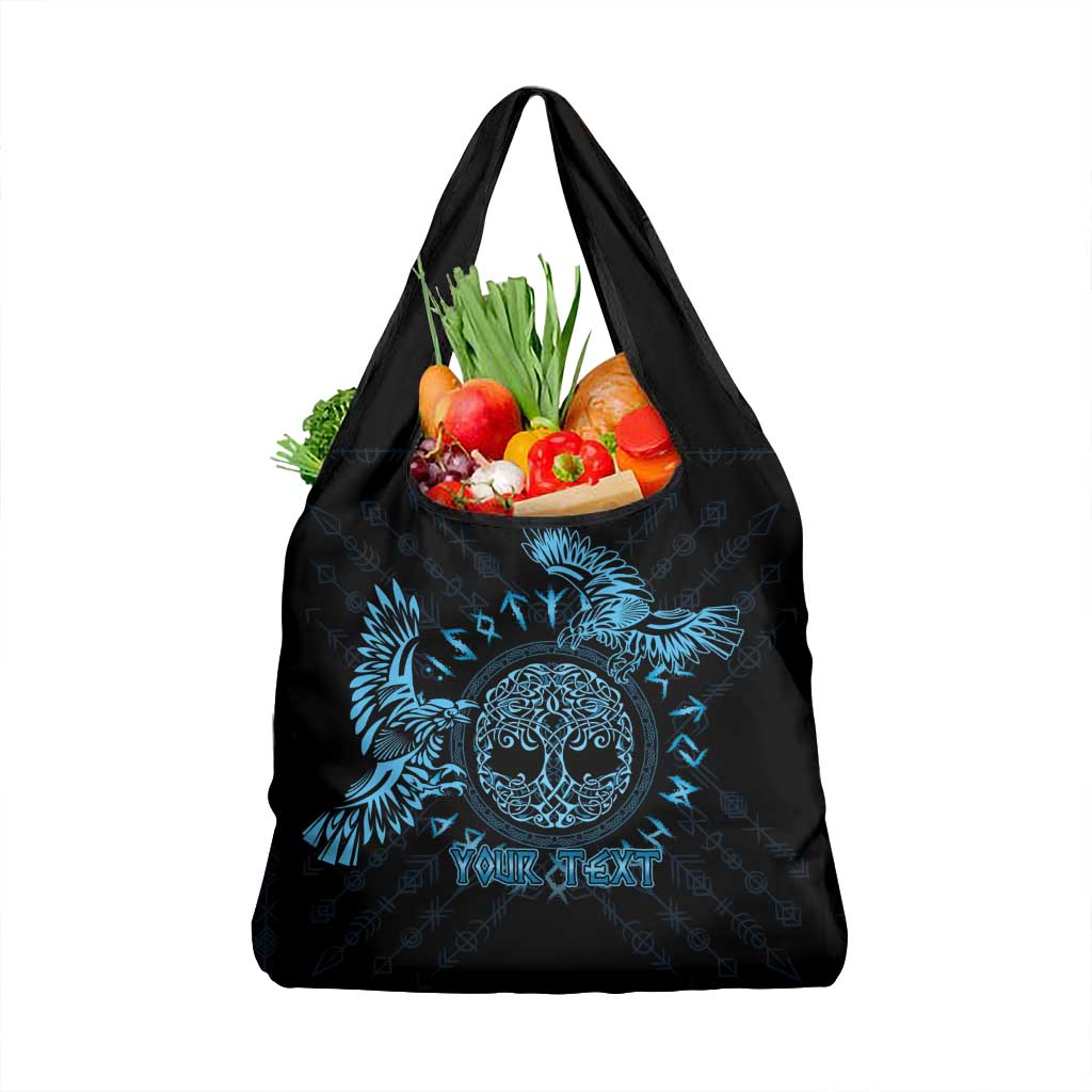 Personalized Odin's Celtic Raven Grocery Bag Blue Scandinavian Tattoo