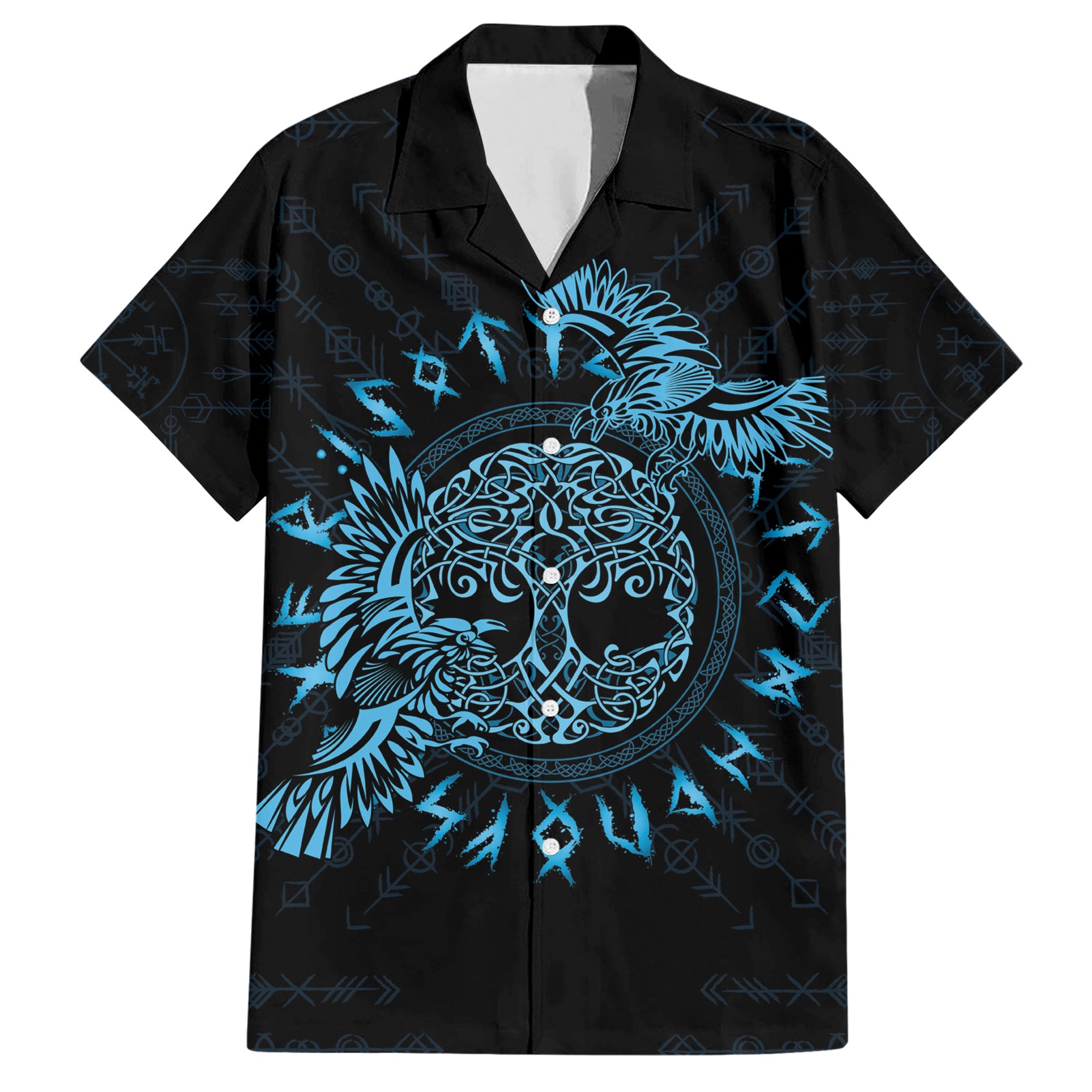 Personalized Odin's Celtic Raven Hawaiian Shirt Blue Scandinavian Tattoo - Wonder Print Shop