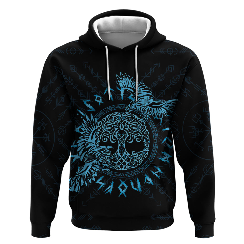 Personalized Odin's Celtic Raven Hoodie Blue Scandinavian Tattoo - Wonder Print Shop