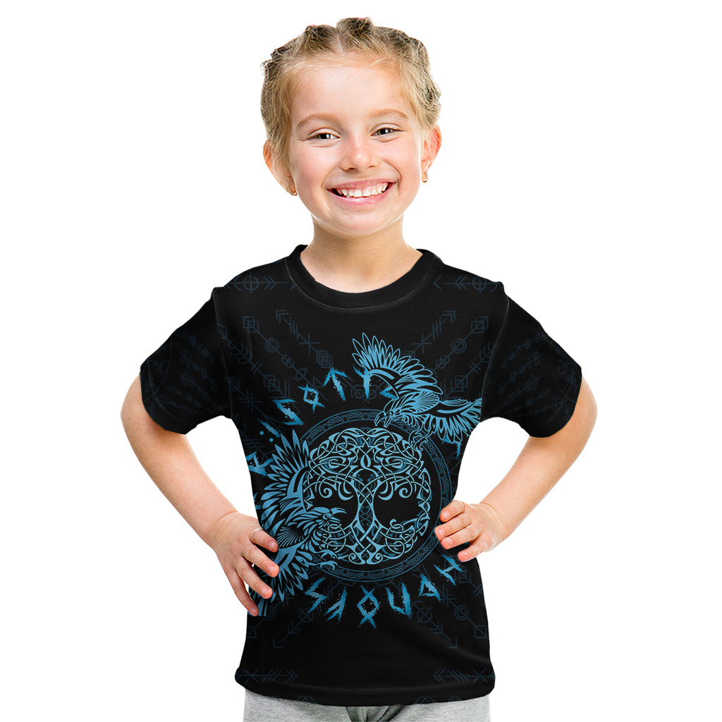 Personalized Odin's Celtic Raven Kid T Shirt Blue Scandinavian Tattoo - Wonder Print Shop