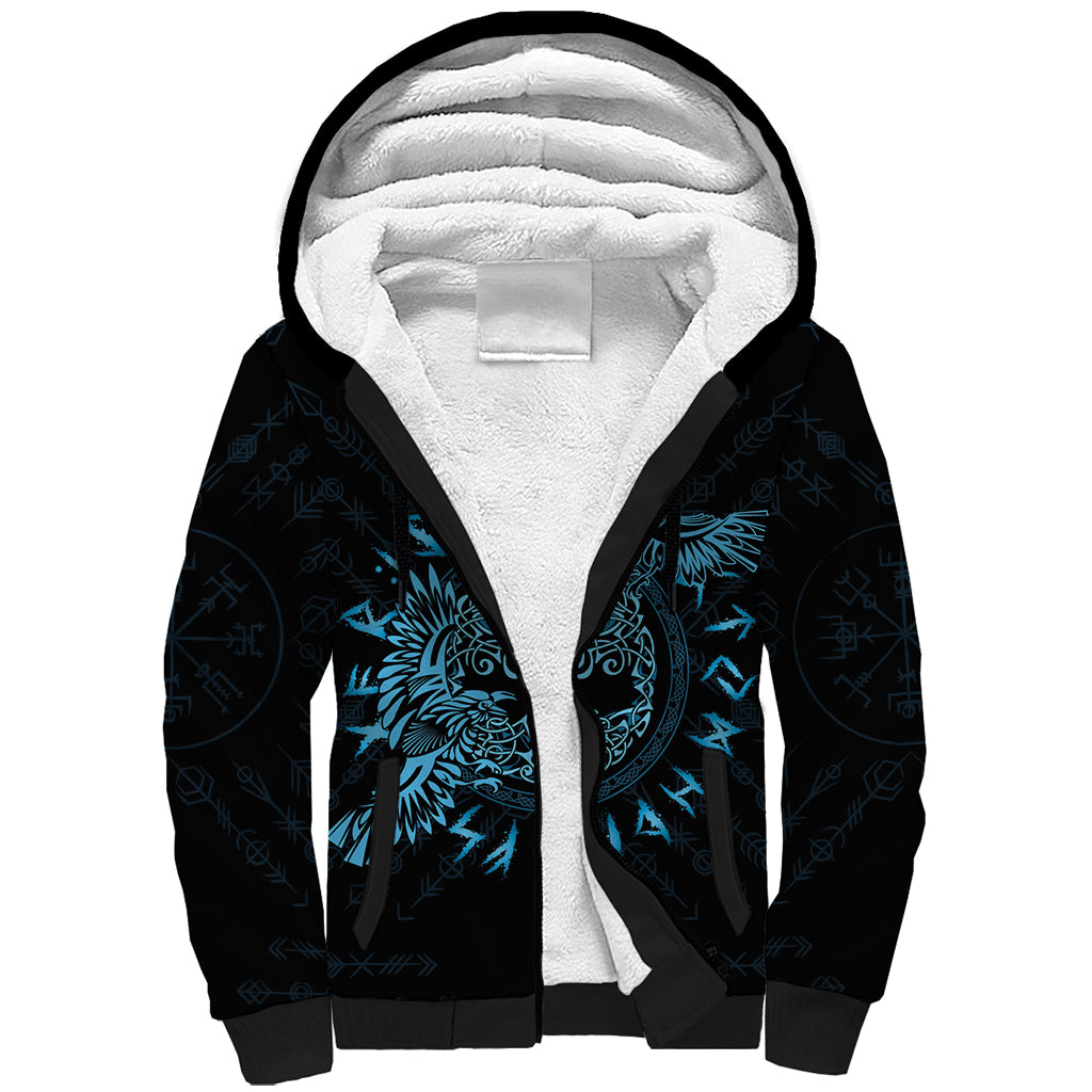 Personalized Odin's Celtic Raven Sherpa Hoodie Blue Scandinavian Tattoo