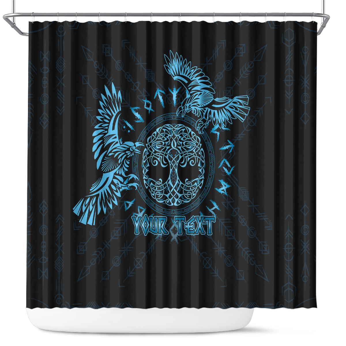 Personalized Odin's Celtic Raven Shower Curtain Blue Scandinavian Tattoo