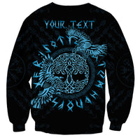 Unisex crewneck sweatshirt, dark base with blue raven and Celtic circular tattoo graphic