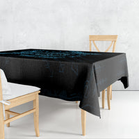 Square tablecloth in dark fabric with blue raven and Celtic-style symbols print
