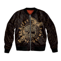 Unisex bomber jacket with gold raven and Celtic knot graphic, zip front