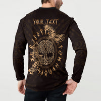 Dark button sweatshirt with gold raven Celtic graphic, back view