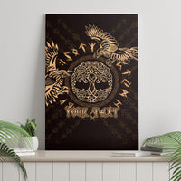 Dark canvas wall art with gold raven and circular rune medallion, “YOUR TEXT”