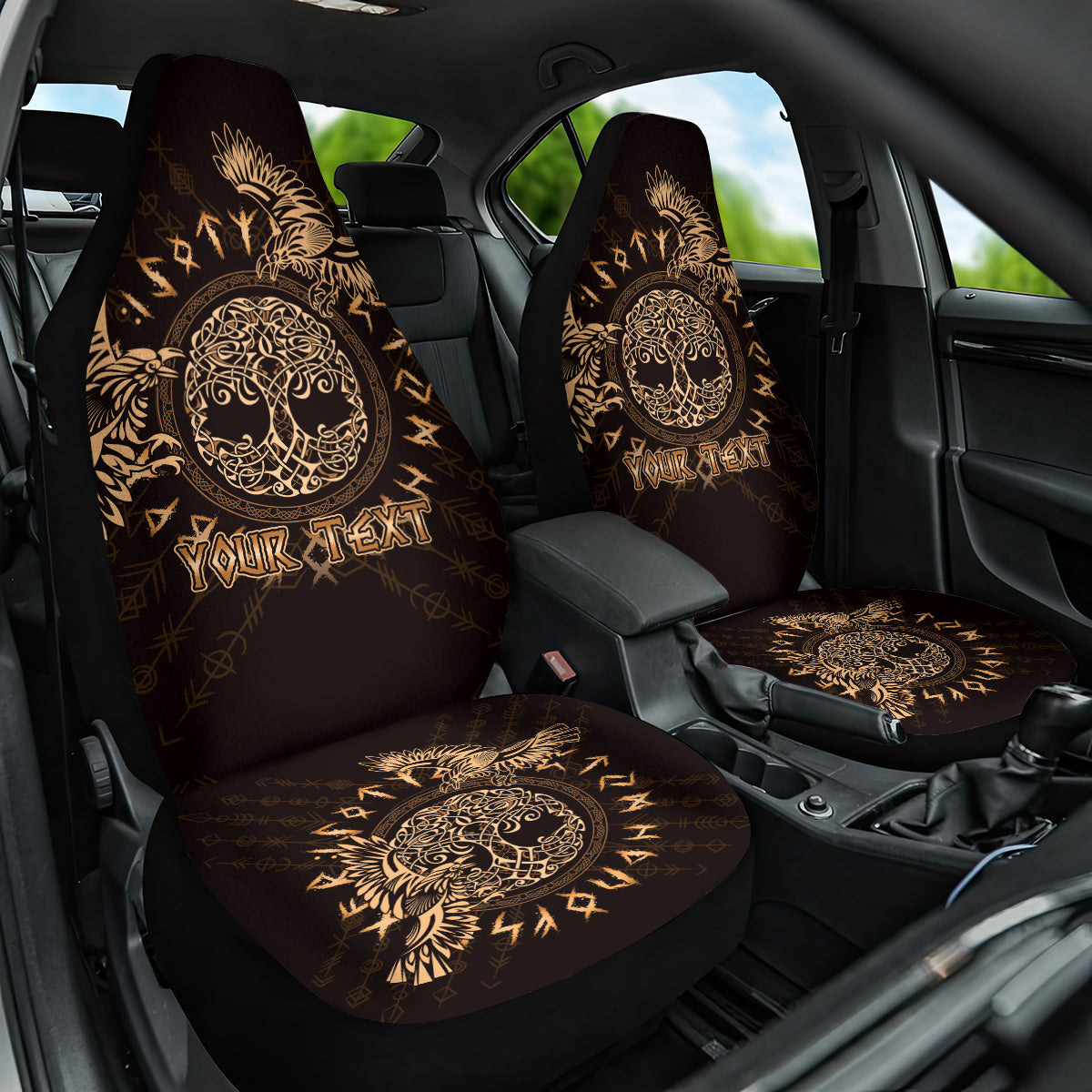 Personalized Odin's Celtic Raven Car Seat Cover Gold Scandinavian Tattoo LT9 - Wonder Print Shop