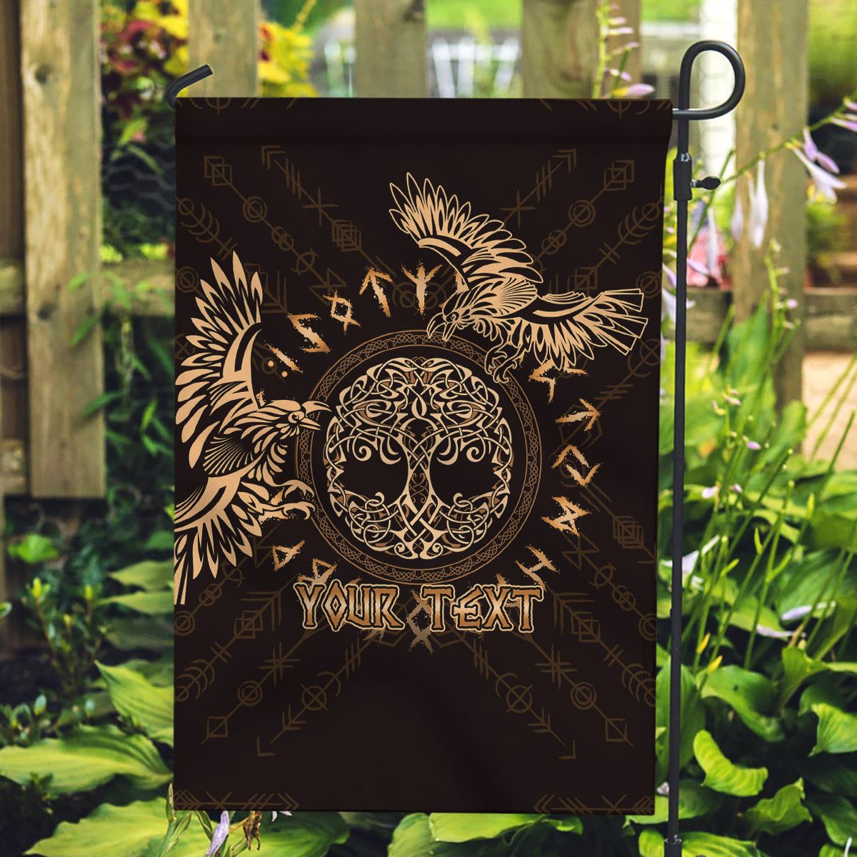 Personalized Odin's Celtic Raven Garden Flag Gold Scandinavian Tattoo - Wonder Print Shop