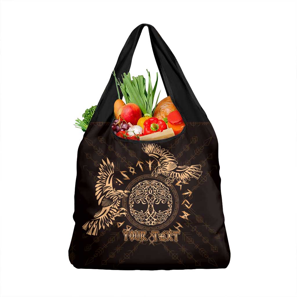 Personalized Odin's Celtic Raven Grocery Bag Gold Scandinavian Tattoo