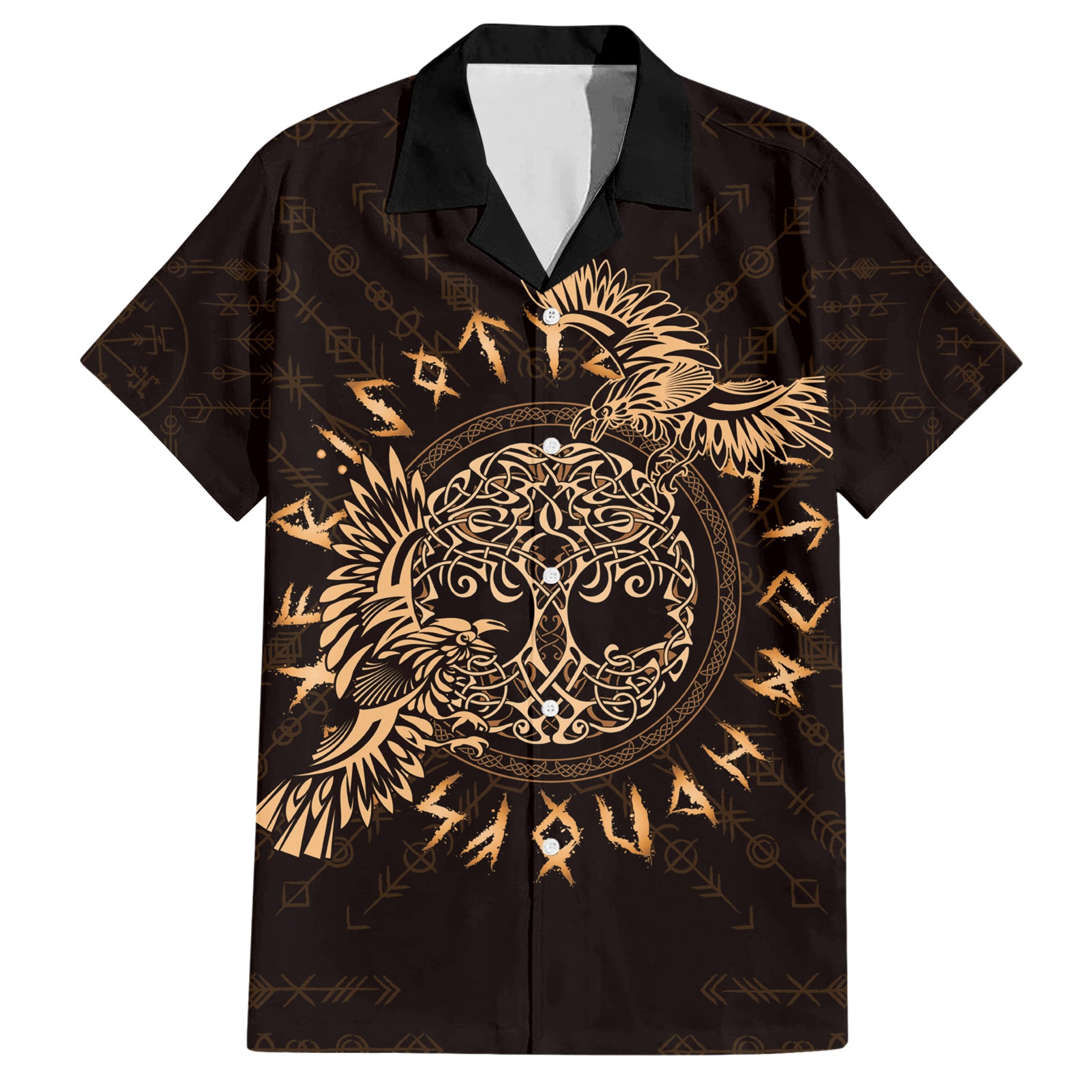 Personalized Odin's Celtic Raven Hawaiian Shirt Gold Scandinavian Tattoo - Wonder Print Shop