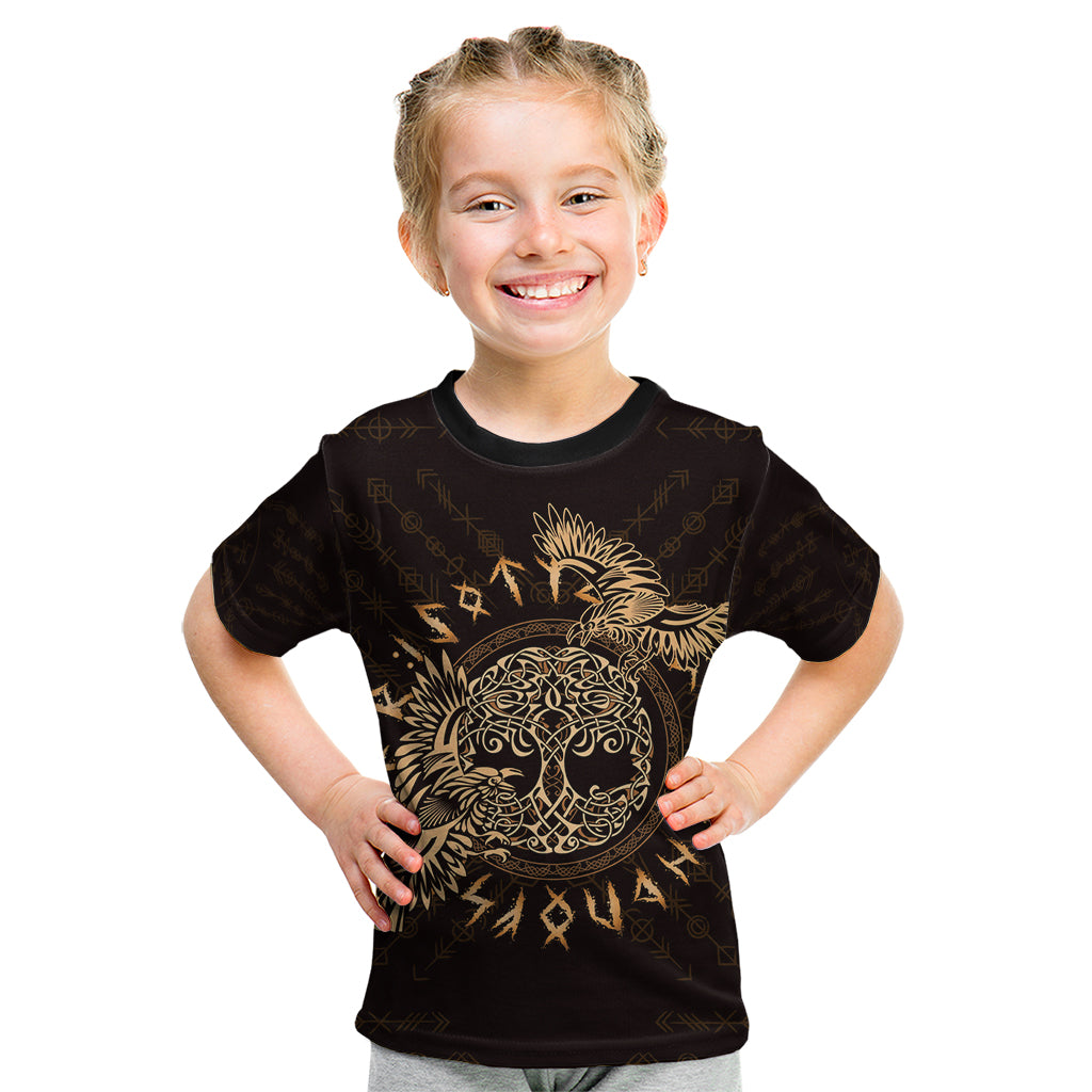 Personalized Odin's Celtic Raven Kid T Shirt Gold Scandinavian Tattoo - Wonder Print Shop