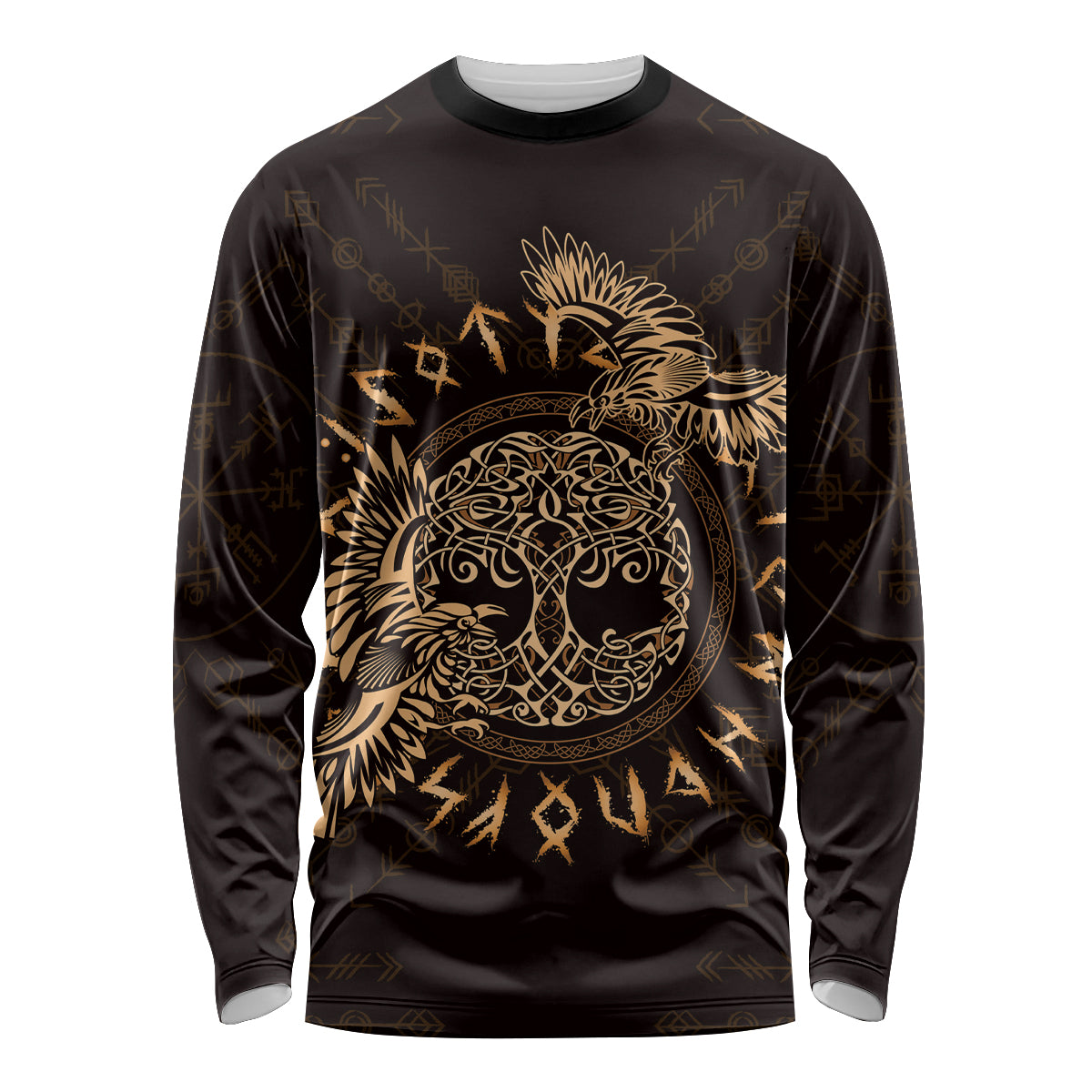 Personalized Odin's Celtic Raven Long Sleeve Shirt Gold Scandinavian Tattoo - Wonder Print Shop