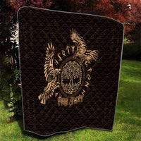 Black quilt blanket with gold raven skull tattoo art, diamond quilting and 'Your Text'.