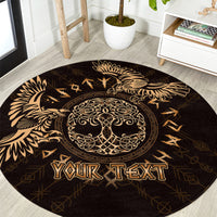 Round black and gold celtic raven round carpet with your text center design