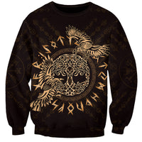 Unisex dark sweatshirt with gold Celtic raven and circular knot emblem on front