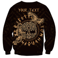 Unisex dark sweatshirt with gold “YOUR TEXT” and Celtic raven knot design on back