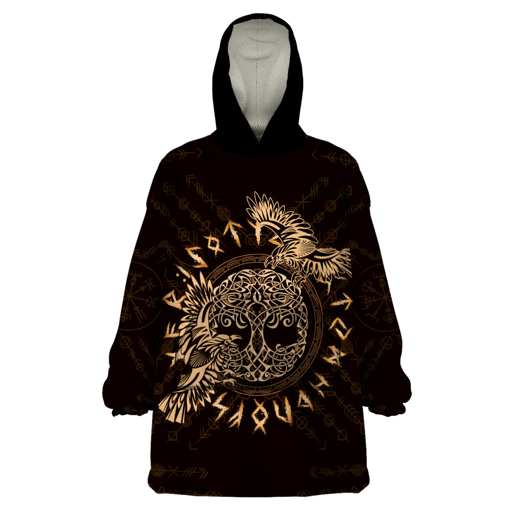 Personalized Odin's Celtic Raven Wearable Blanket Hoodie Gold Scandinavian Tattoo