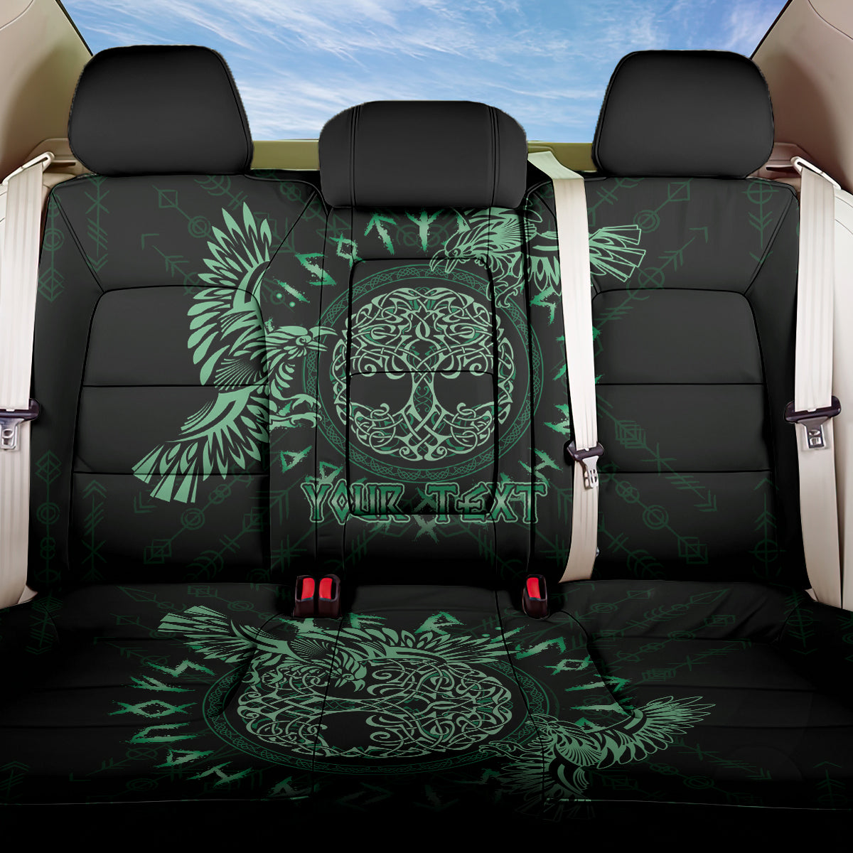 Personalized Odin's Celtic Raven Back Car Seat Cover Green Scandinavian Tattoo LT9 - Wonder Print Shop