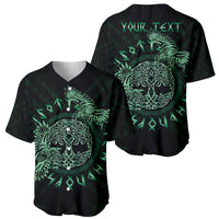 Personalized baseball jersey pair with green raven graphic on black V-neck