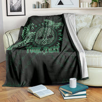 Personalized Odin's Celtic raven throw blanket, black with green raven and custom text