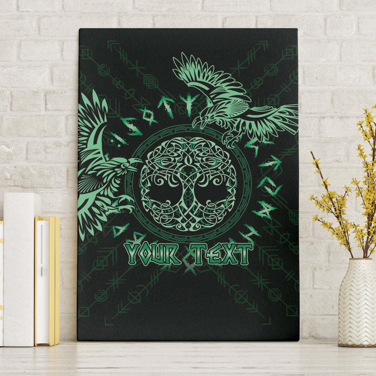 Personalized Odin's Celtic Raven Canvas Wall Art Green Scandinavian Tattoo LT9 - Wonder Print Shop