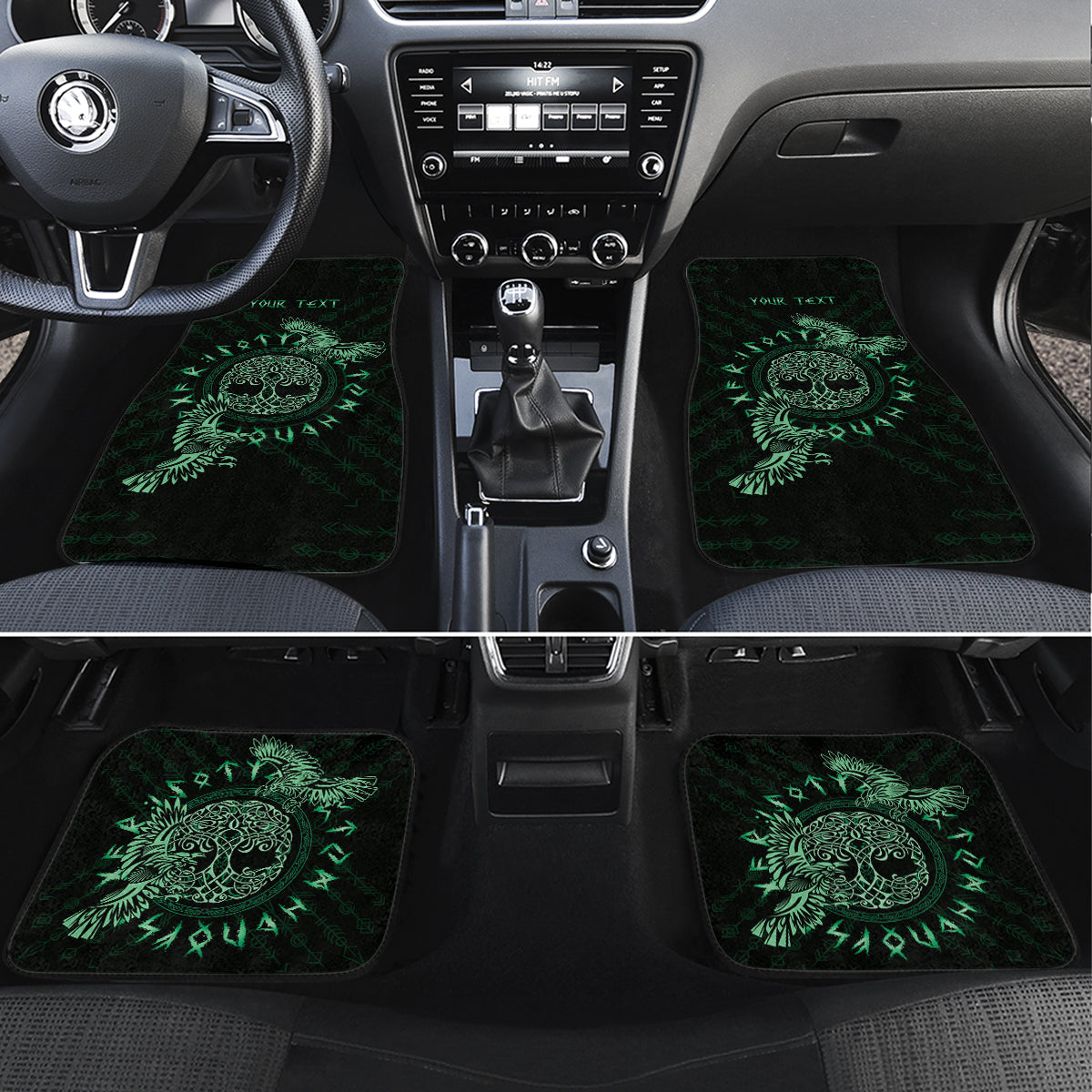 Personalized Odin's Celtic Raven Car Mats Green Scandinavian Tattoo LT9 - Wonder Print Shop