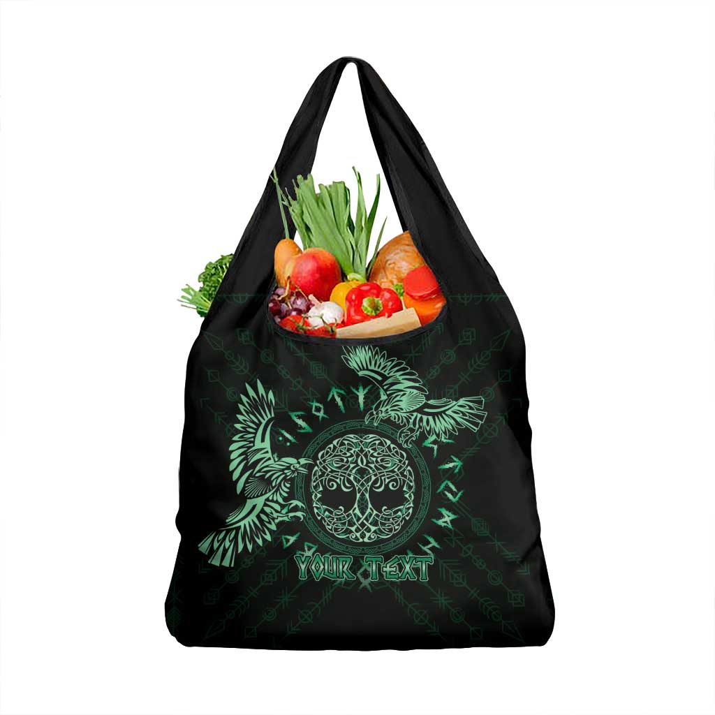 Personalized Odin's Celtic Raven Grocery Bag Green Scandinavian Tattoo