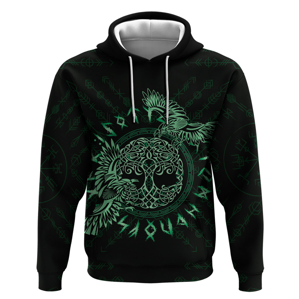 Personalized Odin's Celtic Raven Hoodie Green Scandinavian Tattoo - Wonder Print Shop