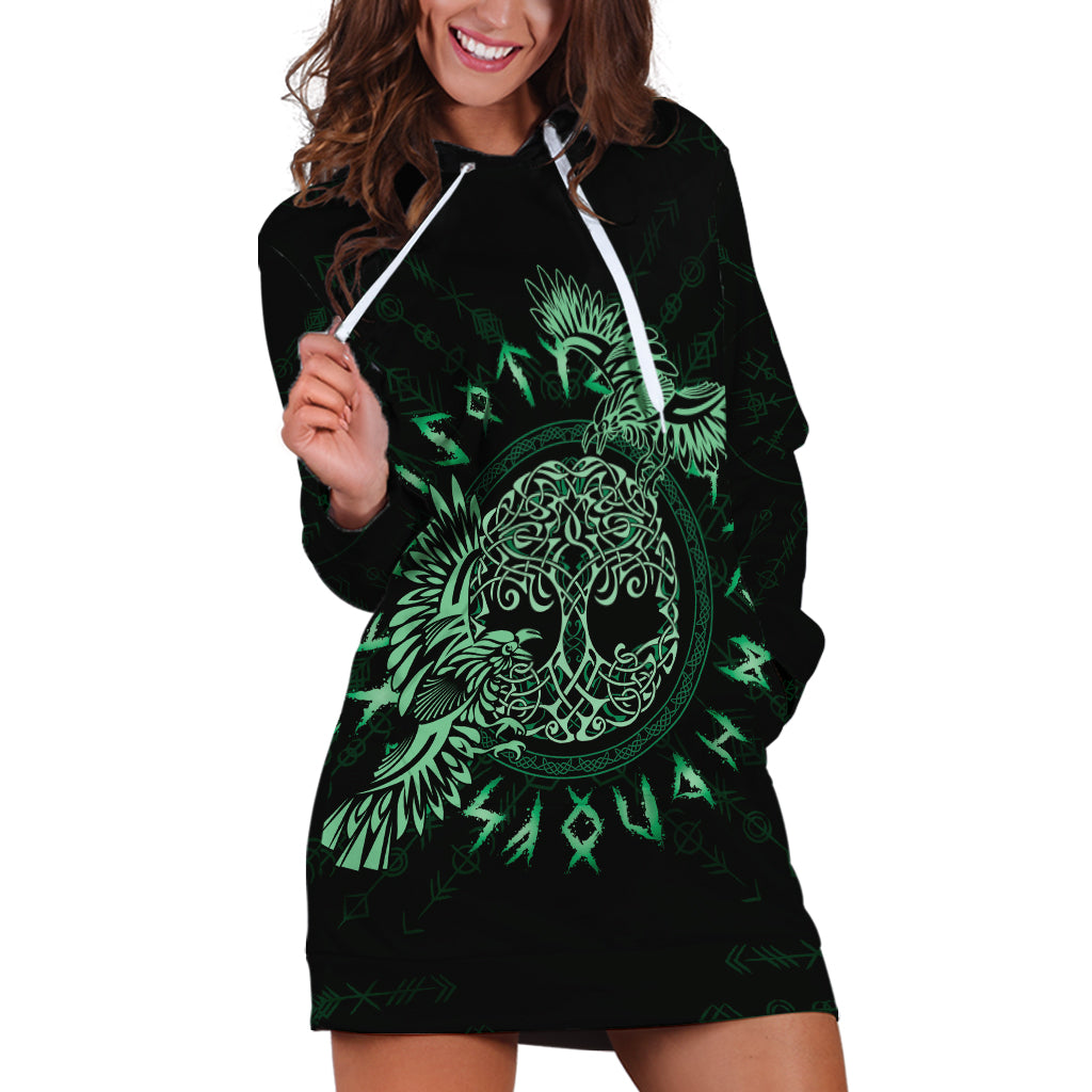 Personalized Odin's Celtic Raven Hoodie Dress Green Scandinavian Tattoo - Wonder Print Shop