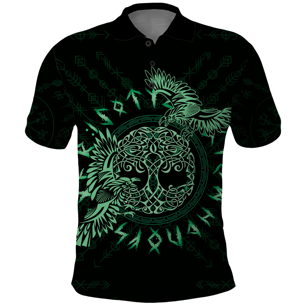 Personalized Odin's Celtic Raven Polo Shirt Green Scandinavian Tattoo - Wonder Print Shop