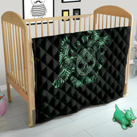 Celtic raven quilt in dark green and black for crib, quilted diamond pattern