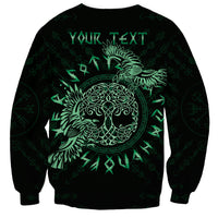 Green and black unisex sweatshirt with centered raven and celtic knot graphic