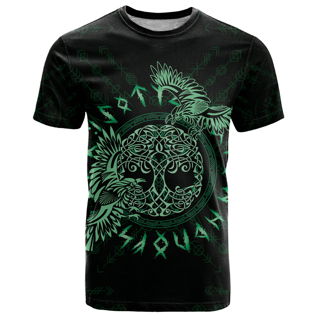 Personalized Odin's Celtic Raven T Shirt Green Scandinavian Tattoo