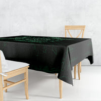 Rectangular tablecloth, black with green Celtic rune pattern and draped corner edge